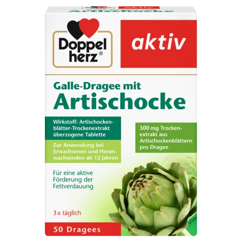 Doppelherz aktiv Galle-Dragee mit Artischocke Frontansicht
